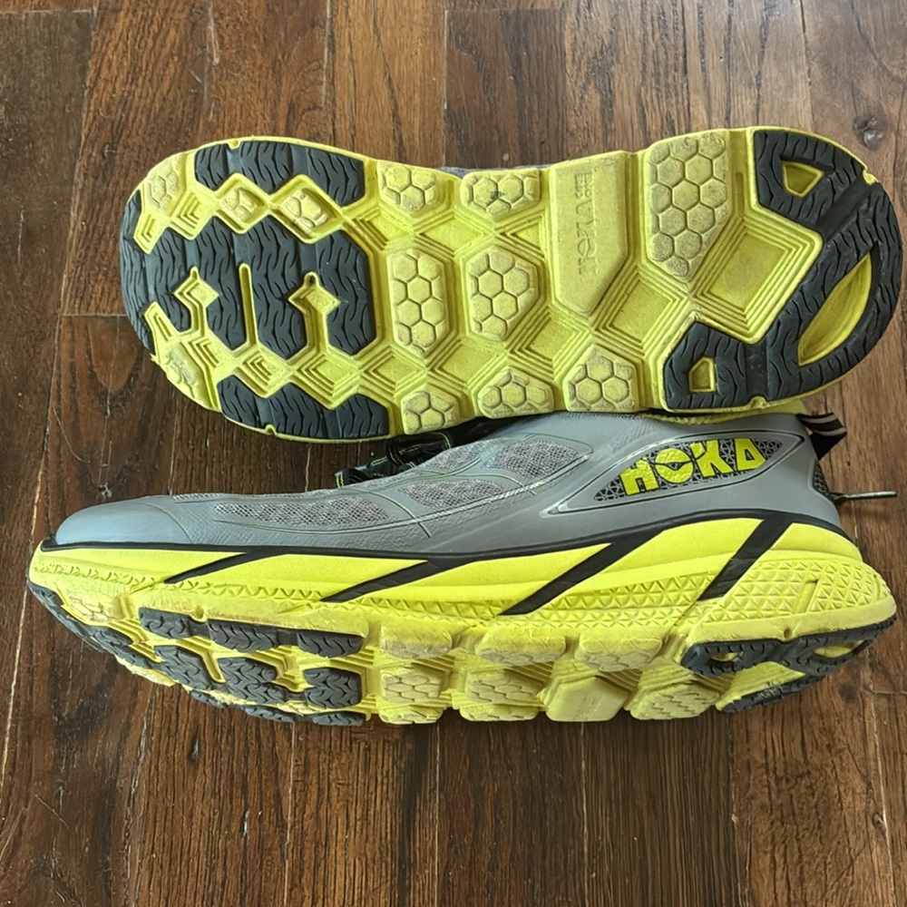 Hoka Gray and Yellow Athletic Shoes with Dynamic Design Barely Used - Picture 6 of 7